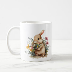Baby Bunny Rabbit mit Lila gelben Blumen Kaffeetasse