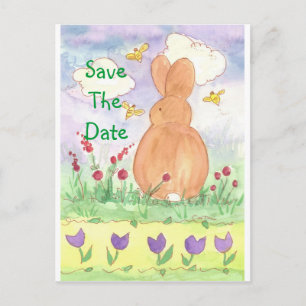 Baby Bunny Save the Date Kaninchen Wasserfarbe Ankündigungspostkarte