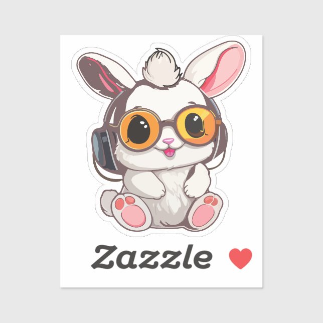 Baby Bunny Sticker with Headphones (Blatt)