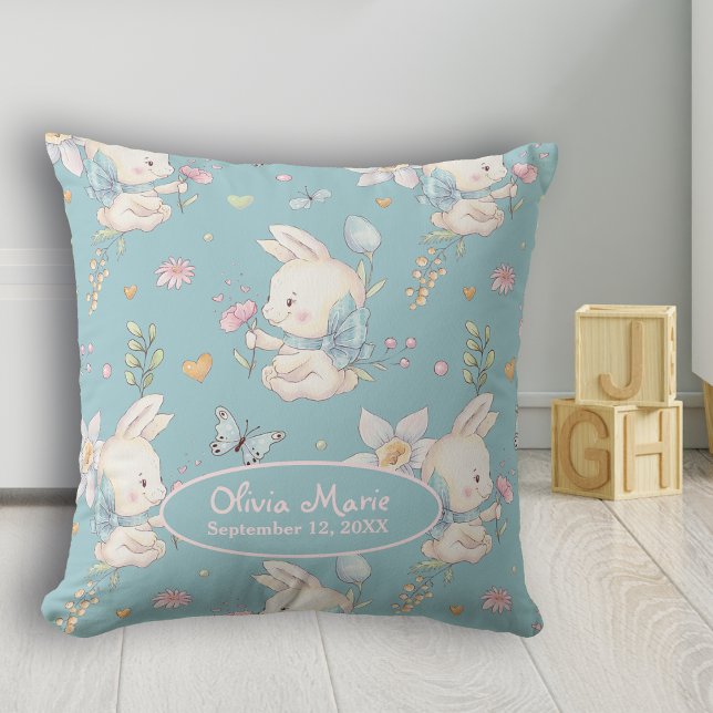 Baby Bunny und Blume Personalisiertes Kinderzimmer Kissen (Von Creator hochgeladen)