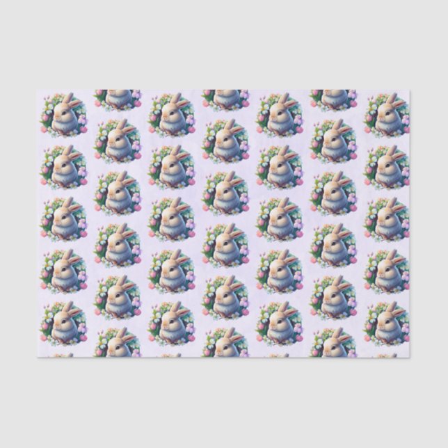 Baby Bunny unter farbenfrohen Frühlingsblumen Gemu Seidenpapier (Vorderseite)