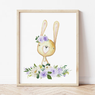 Baby Bunny, Waldtiere, Boho, Purple Blumen Fotodruck