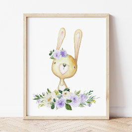 Baby Bunny, Waldtiere, Boho, Purple Blumen Poster