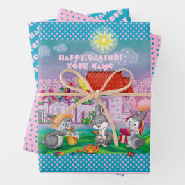 Baby Bunny Wrapping Paper Flat Sheet Set 3 Geschenkpapier Set