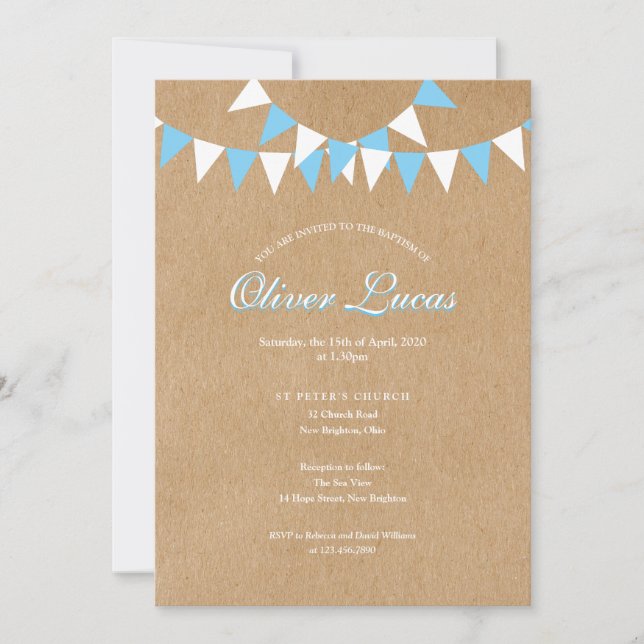 Baby Bunting Blue Taufe Christening Rustic Einladung (Vorderseite)