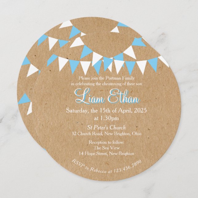 Baby Bunting Blue Taufe Weihnachten Einladung (Vorne/Hinten)