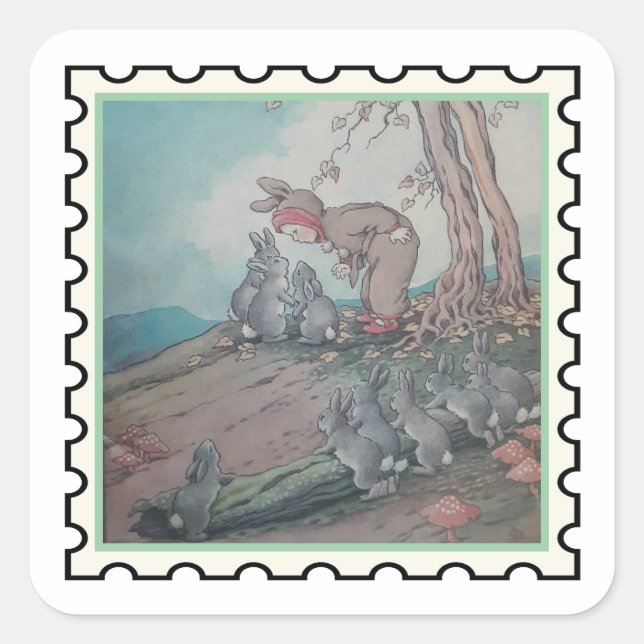 Baby Bunting Kinderreim Stempelkunst Quadratischer Aufkleber (Vorderseite)
