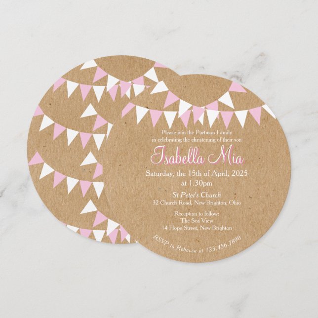 Baby Bunting Pink Taufe Weihnachten Einladung (Vorne/Hinten)