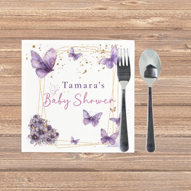 Baby Butterfly Lila Gold Baby Dusche Party Serviette (Von Creator hochgeladen)