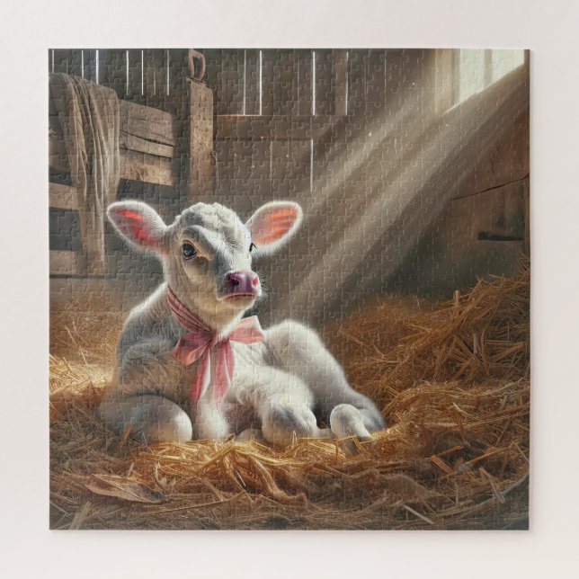 Baby Calf in Sunlit Stall Puzzle (Vertikal)