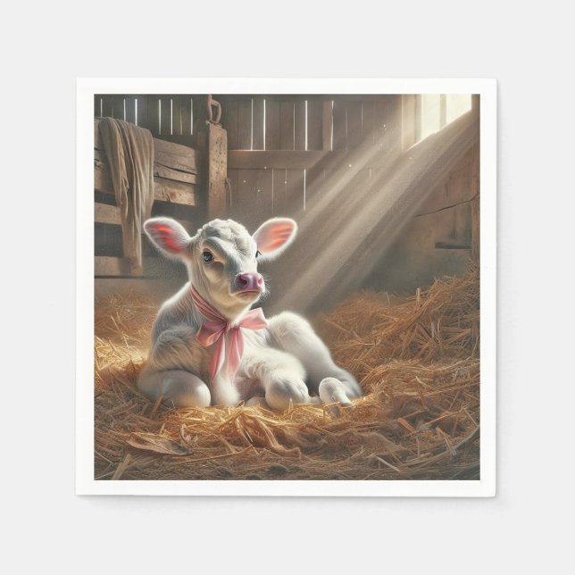 Baby Calf in Sunlit Stall Serviette (Vorderseite)