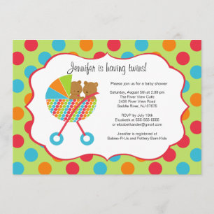 Baby Carriage Bear Twins Baby Shower Einladung