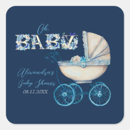 Baby Carriage Boy Baby Dusche Quadratischer Aufkleber
