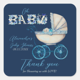 Baby Carriage Boy Baby Dusche Vielen Dank Quadratischer Aufkleber