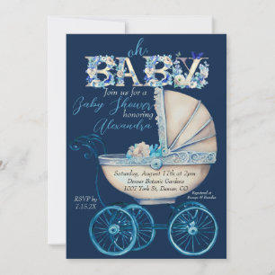 Baby Carriage Boy Baby Shower Einladung