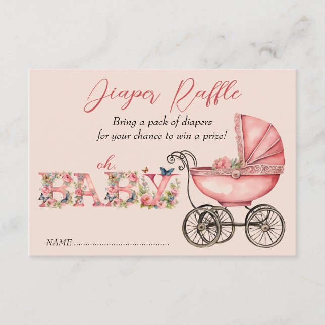 Baby Carriage Girl Baby Shower Windelwecker Raffel Begleitkarte (Vorderseite)