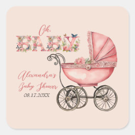 Baby Carriage Girl Babydusche Quadratischer Aufkleber