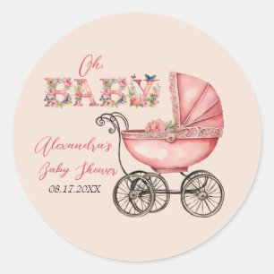 Baby Carriage Girl Babydusche Runder Aufkleber