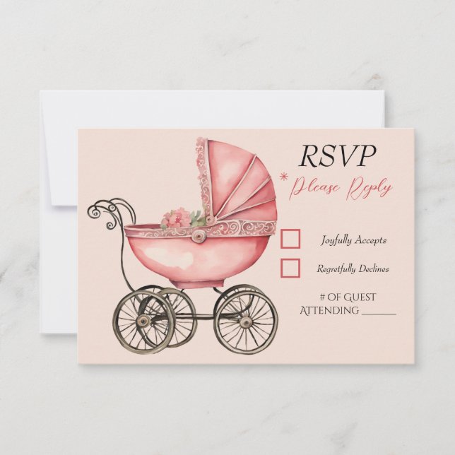 Baby Carriage Girls Baby Shooter RSVP Card (Vorderseite)