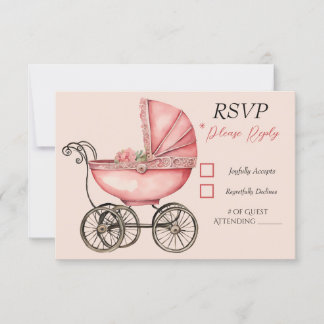 Baby Carriage Girls Baby Shooter RSVP Card Karte