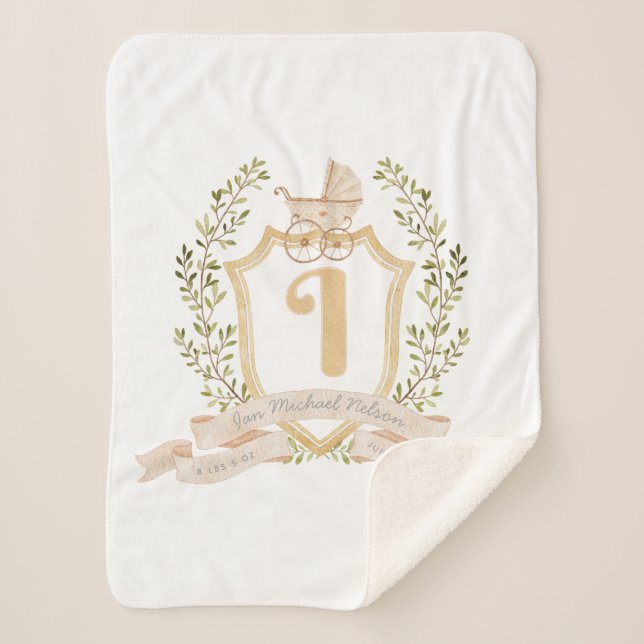 Baby Carriage Monogram "I" Kinderzimmer Baby Blank Sherpadecke (Vorderseite)