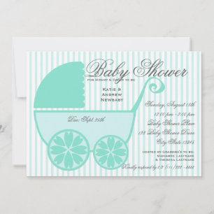 Baby Carriage Shower Türkis und Grau Einladung