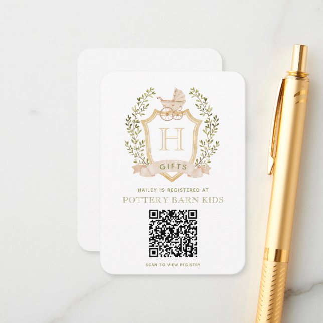 Baby Carriage Wappen | Baby Shooter-Geschenkregist Begleitkarte (Vorderseite/Rückseite Beispiel)