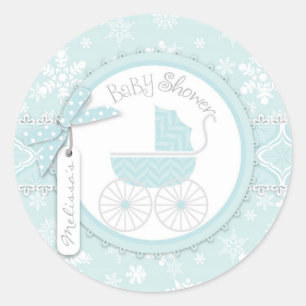 Baby Carriage & Winter Snowflake Print Baby Dusche Runder Aufkleber