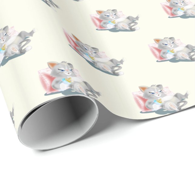 Baby Cat Funny Wrapping Paper Geschenkpapier (Rolleneckpunkt)