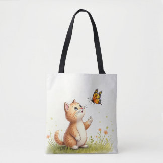 Baby Cat und Butterfly Tote Bag