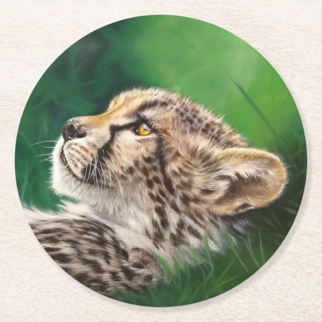 Baby Cheetah Coaster Runder Pappuntersetzer (Vorderseite)