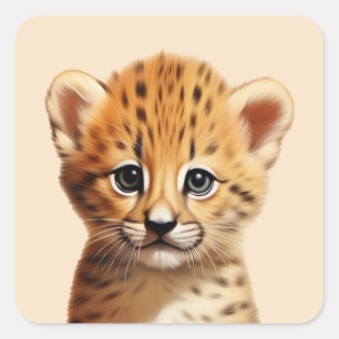 Baby Cheetah Portrait Quadratischer Aufkleber