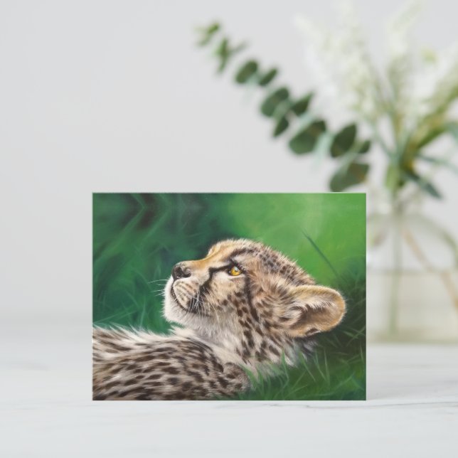 Baby Cheetah postcard Postkarte (Stehend Vorderseite)
