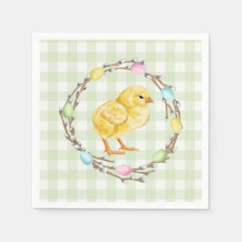 Baby Chick And Pastel Willow Wreath Easter Serviette