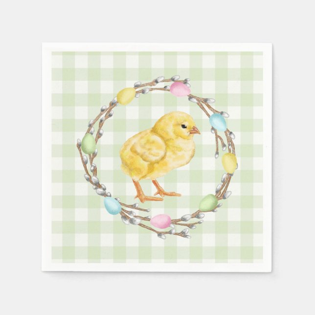 Baby Chick And Pastel Willow Wreath Easter Serviette (Vorderseite)