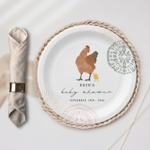 Baby Chick Pink Bow Chicken Girl Baby Dusche Pappteller