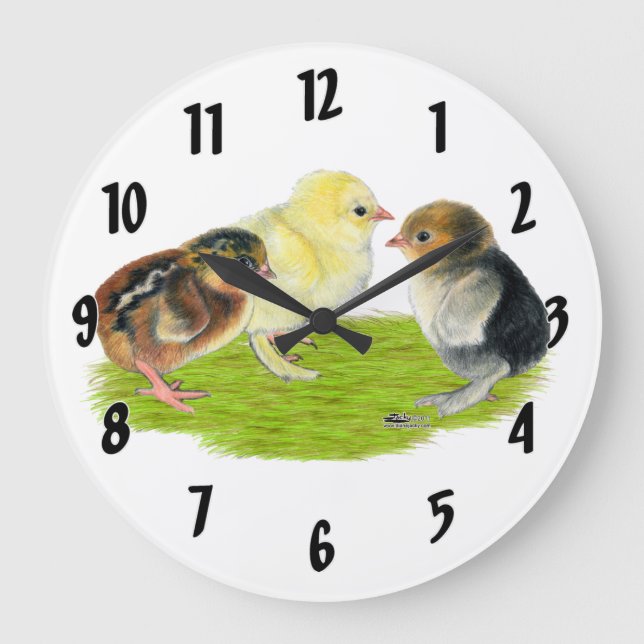 Baby Chick Trio Große Wanduhr (Vorderseite)