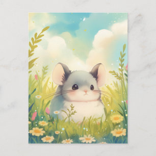 Baby-Chinchilla in sonniger grüner Wiesenlandschaf Postkarte