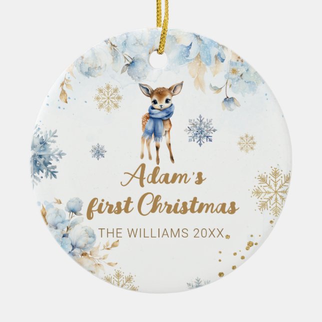 Baby Christmas Deer Personalisiertes Foto Keramik Ornament (Vorne)