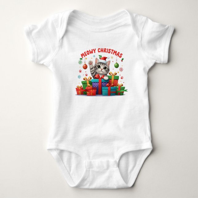 Baby Christmas Kitty With Gift Strampler (Vorderseite)