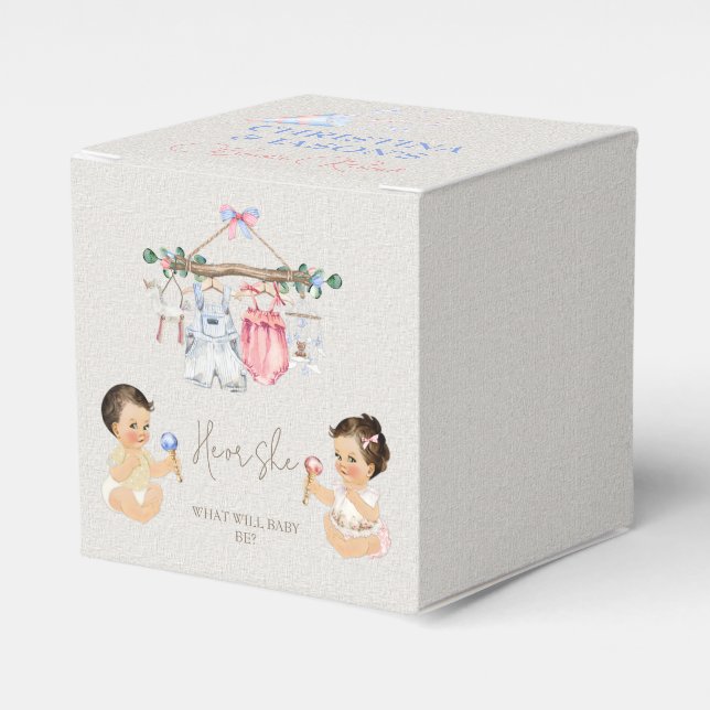 Baby Clothes Geschlecht offenbart Elfenbeinrosa Bl Geschenkschachtel (Vorderseite)