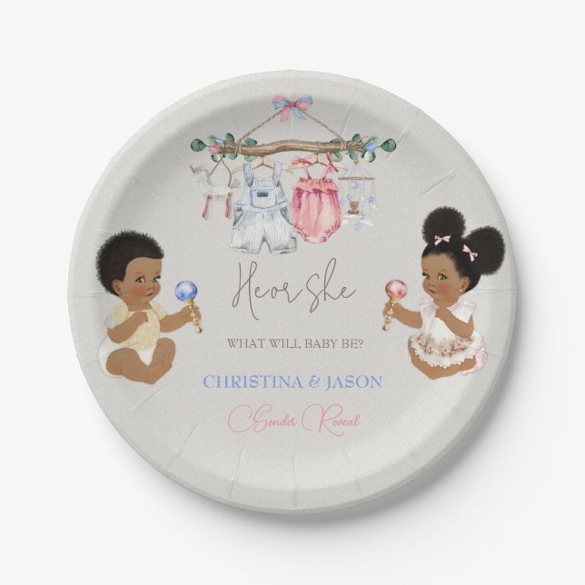 Baby Clothes Geschlecht offenbart Elfenbeinrosa Bl Pappteller (Vorderseite)