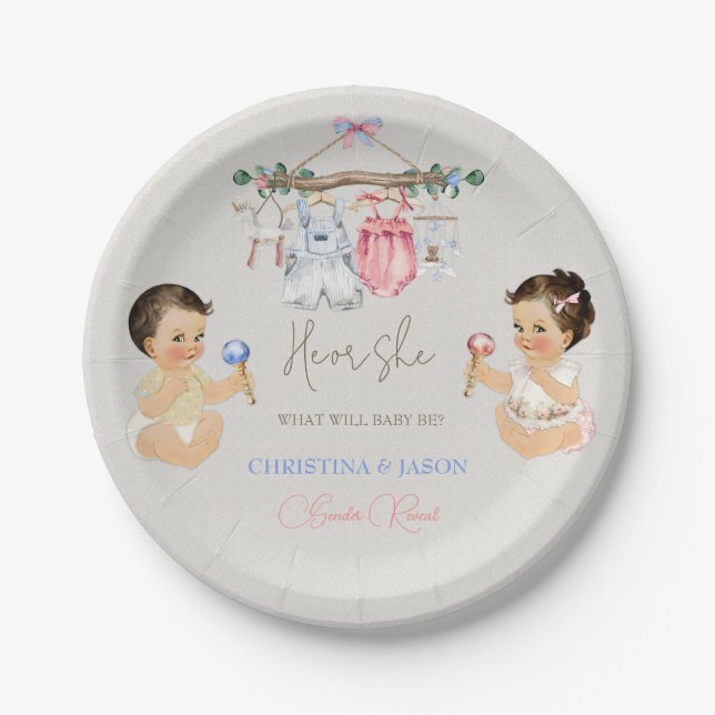 Baby Clothes Geschlecht offenbart Elfenbeinrosa Bl Pappteller (Vorderseite)