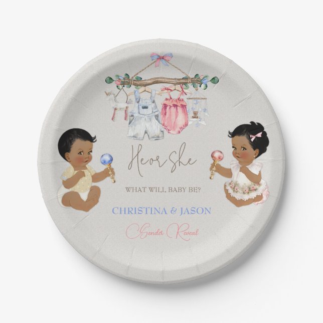 Baby Clothes Geschlecht offenbart Elfenbeinrosa Bl Pappteller (Vorderseite)