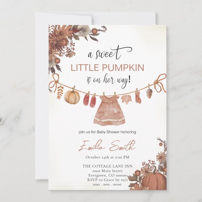Baby Clothes Pumpkin Girl Babydusche Einladung (Vorderseite)