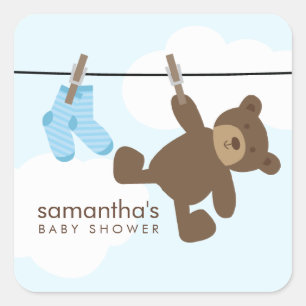 Baby Clothesline {blau} Quadratischer Aufkleber