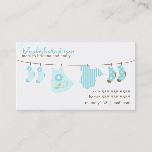 Baby Clothesline Mommy Calling Cards Telefonnummerkarte (Vorderseite)