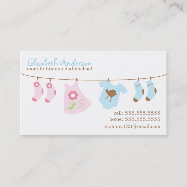 Baby Clothesline Mommy Calling Cards Telefonnummerkarte (Vorderseite)