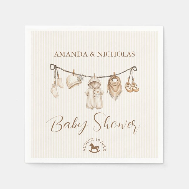 Baby Clothesline Neutral Baby Shower Striped Serviette (Vorderseite)