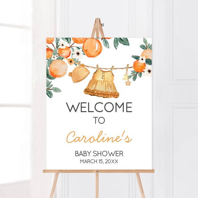 Baby Clothesline Orange Fruit Baby Dusche Willkomm Poster (Baby Clothesline Orange Baby Shower Welcome Sign)